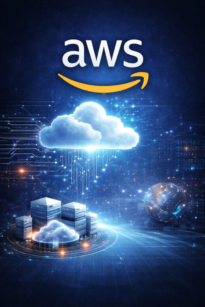 futuristic aws cloud and servers